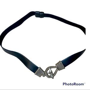 Chico's Leather Belt With Silver Oval Rope Hook Closure